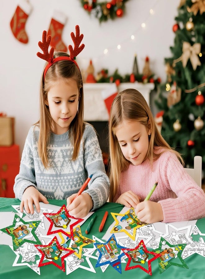 CY2SIDE Christmas Nativity Coloring Craft Kit - 60PCS Color Your Own Xmas Jesus’s Birth Star Cutout Hanging Ornament for Xmas Tree Decor DIY Jesus Star Paper Card for Kid Sunday School Activity - Image 4